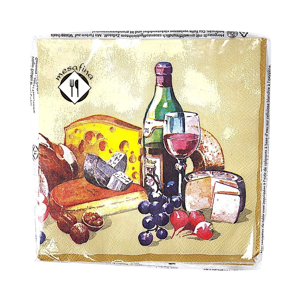 Vintage Mesafina Lunch Decoupage Napkins Wine Glass Grapes Sealed Package Of 20
